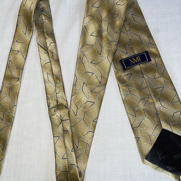 XMI Dress Tie Mens Size 56" Gold 100% Silk Designer U.S.A. - Picture 10 of 12